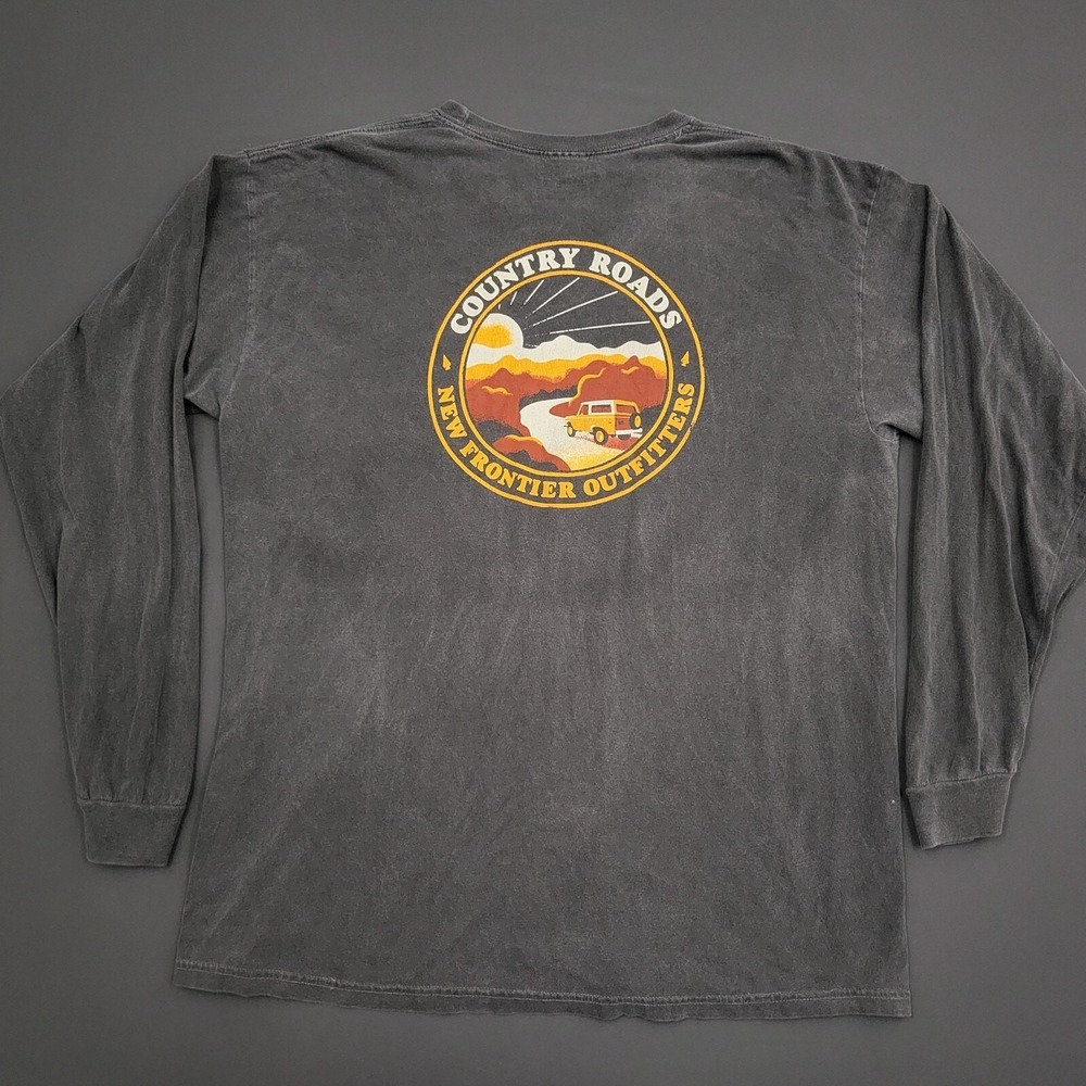 New Frontier Shirt Mens XL Long Sleeve Country Roads Knit Pullover Gray